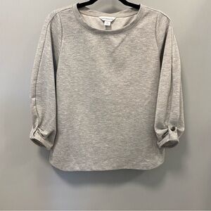 Liz Claiborne woman’s light grey dressy sweatshirt with ruffled sleeves